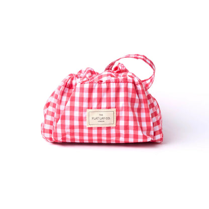 Parachute Drawstring Flat Lay Makeup Bag | Red Gingham The Flat Lay Co.