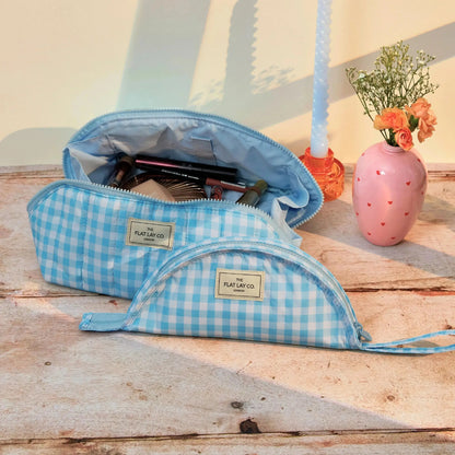 Marshmallow Flat Lay Makeup Box Bag | Blue Gingham The Flat Lay Co.