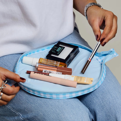 Lunar Flat Lay Makeup Pouch | Blue Gingham The Flat Lay Co.